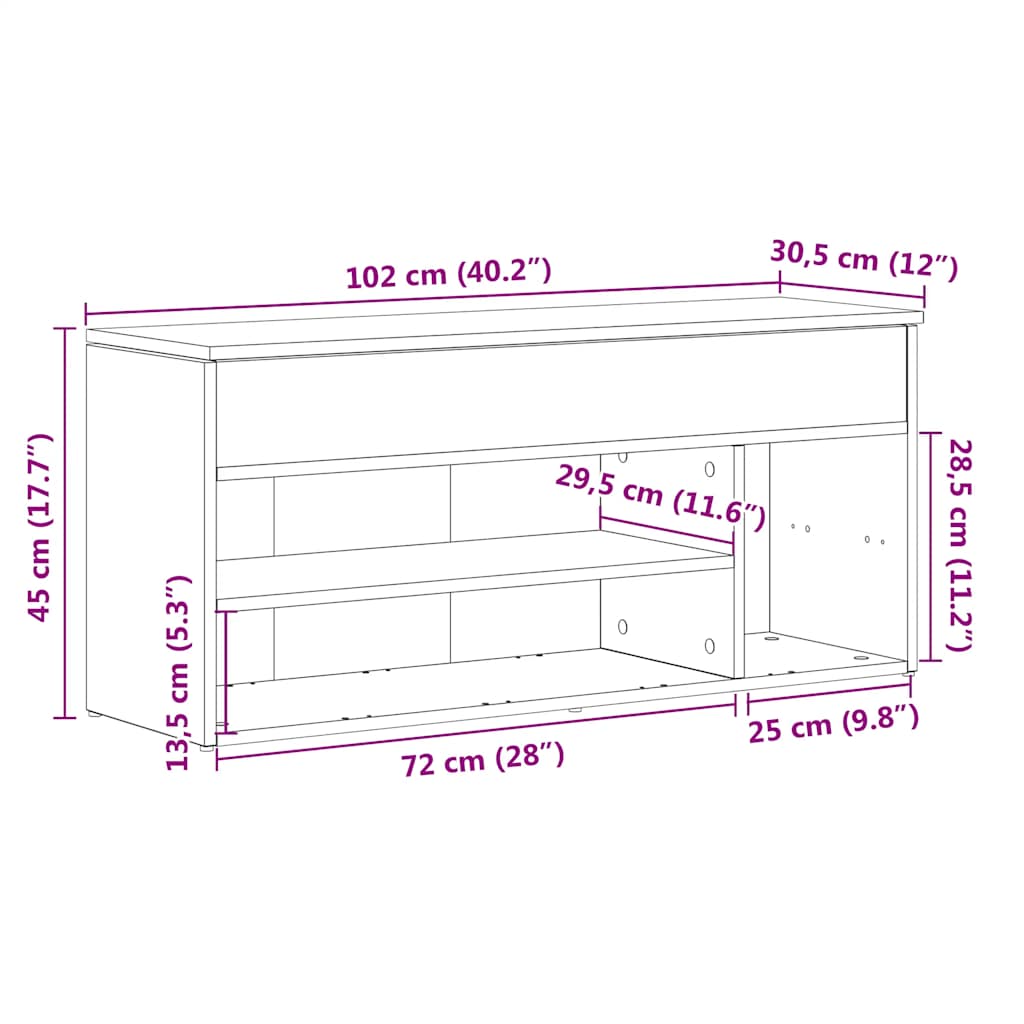 Skobenk svart 102x30,5x45 cm konstruert tre
