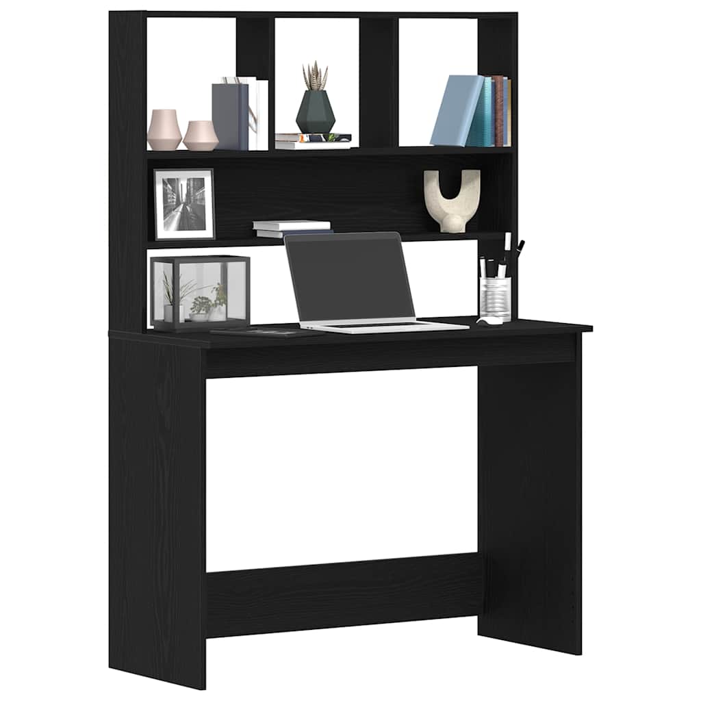 Skrivebord med hyller svart eik 102x45x148 cm konstruert tre
