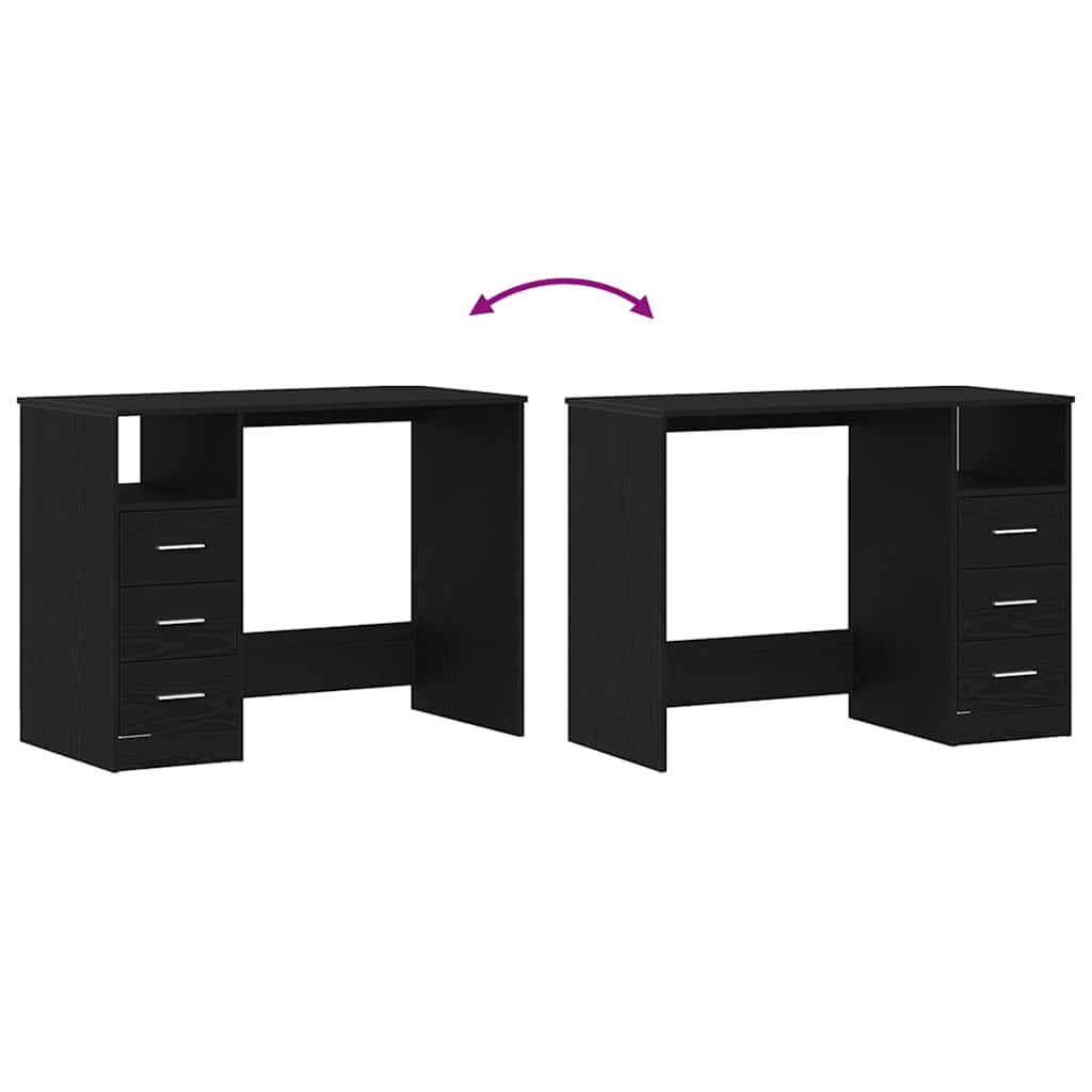 Skrivebord med skuffer svart eik 102x50x76 cm konstruert tre