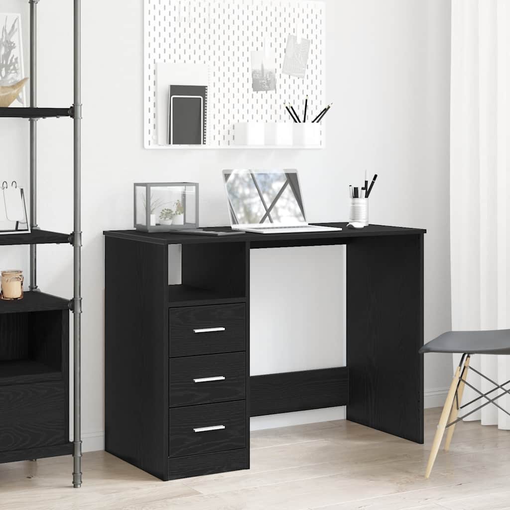 Skrivebord med skuffer svart eik 102x50x76 cm konstruert tre