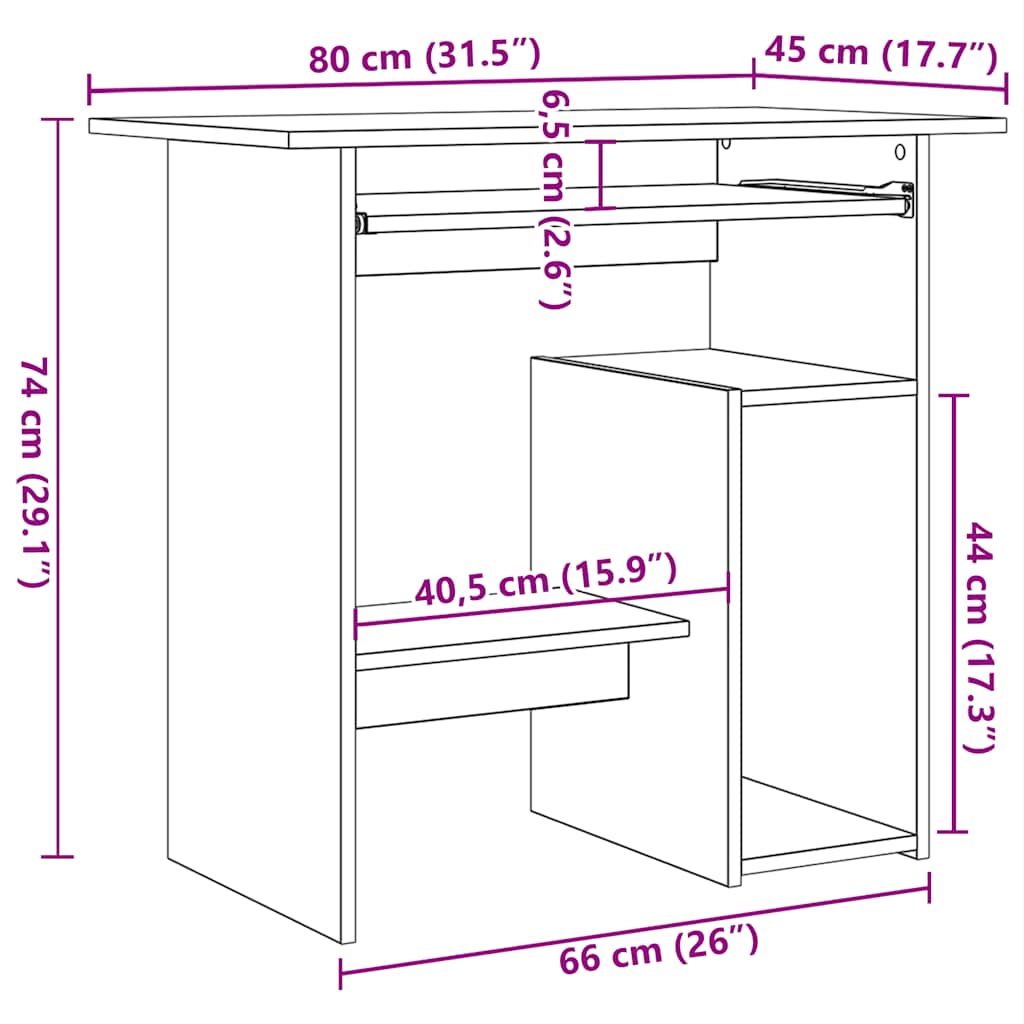 Skrivebord svart eik 80x45x74 cm konstruert tre