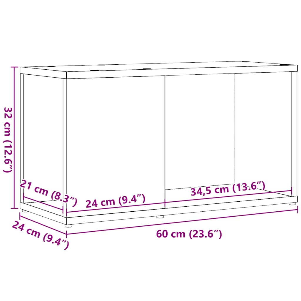 TV-benk svart eik 60x24x32 cm konstruert tre
