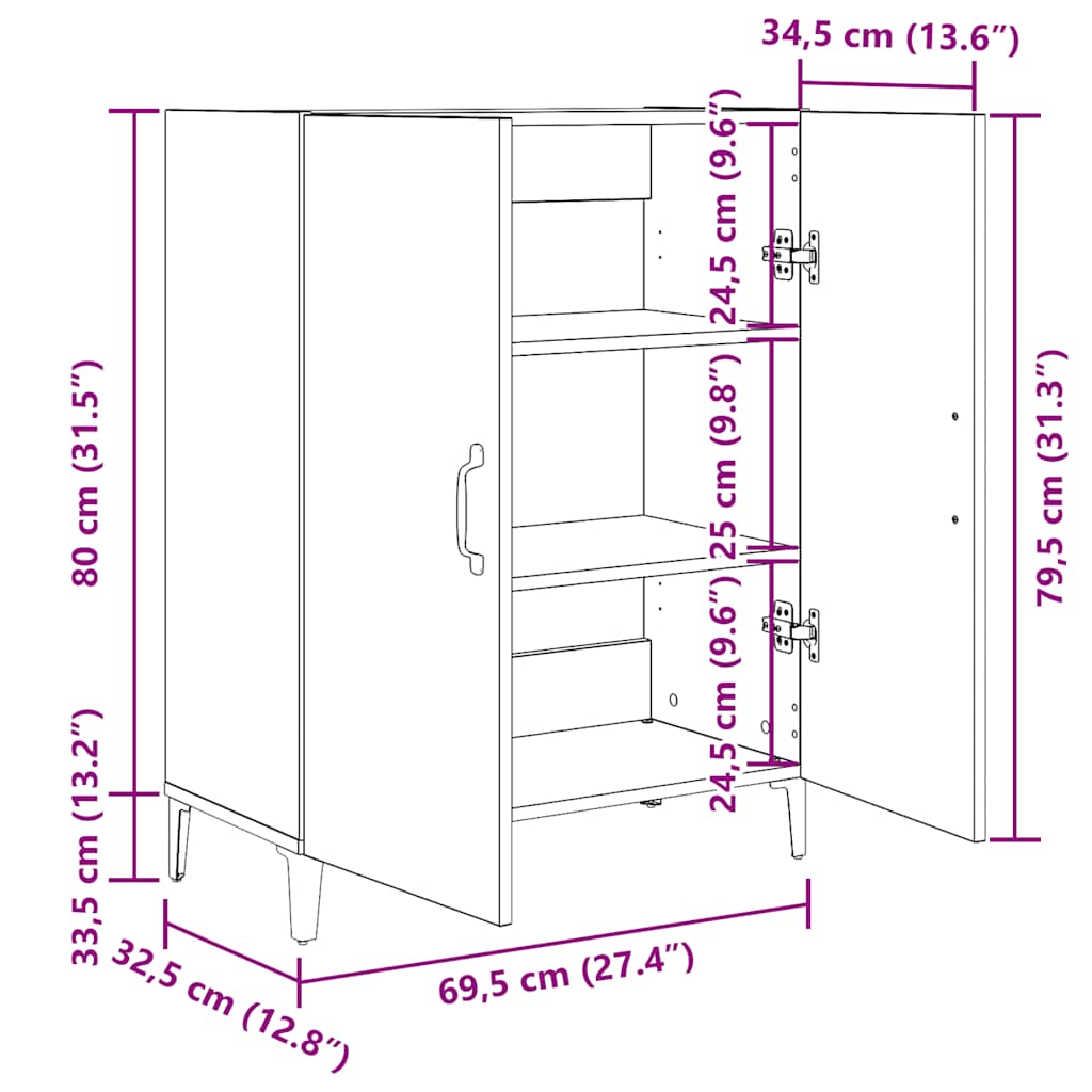 Skjenk svart eik 69,5x34x90 cm konstruert tre
