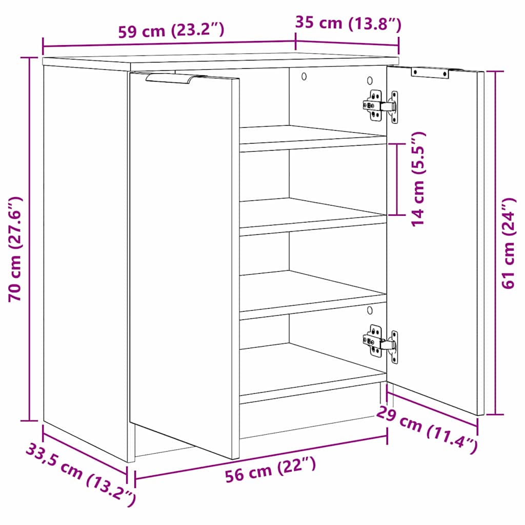 Sko Skap med hylle Svart Eik 59 x 35 x 70 cm Konstruert tre