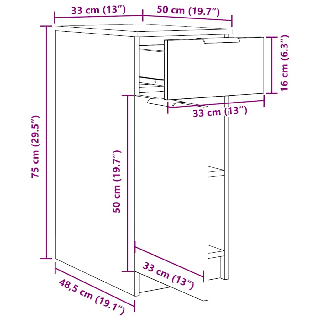 Kontorskap Svart Eik 33 x 50 x 75 cm Konstruert tre