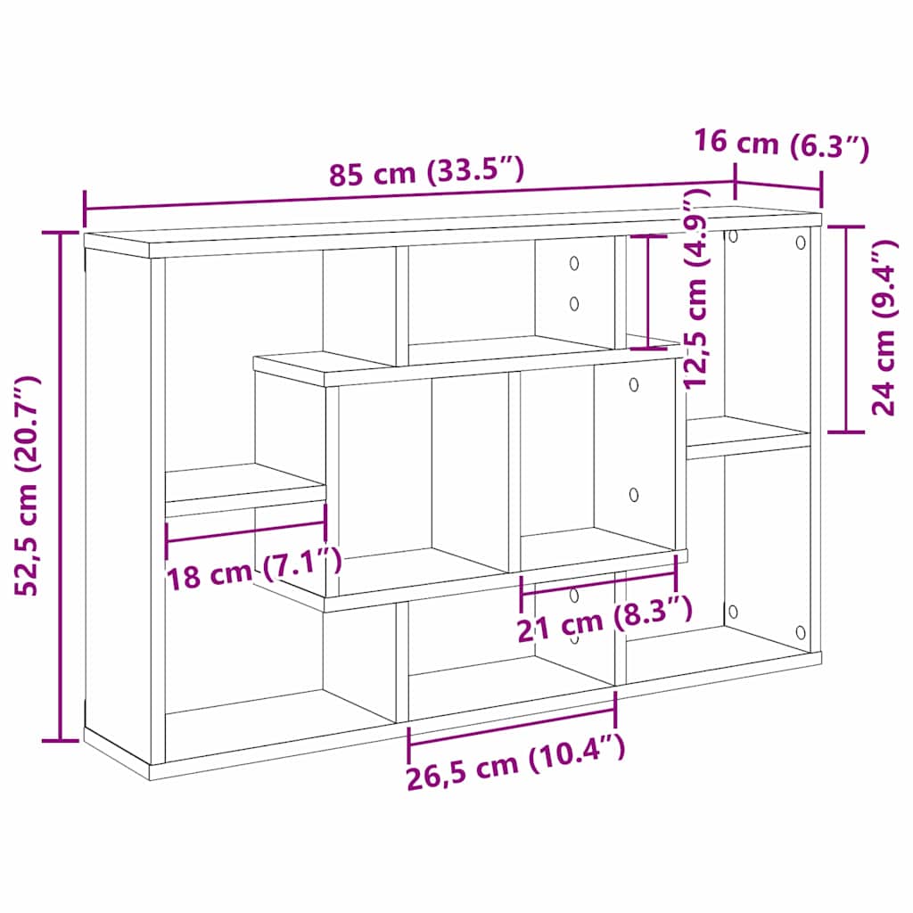 Vegghylle med hylle Svart Eik 85 x 16 x 52,5 cm Konstruert tre