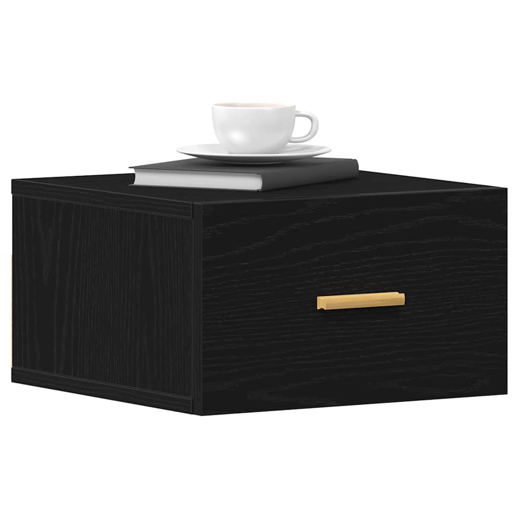 Vegghengt nattbord Svart Eik 35 x 35 x 20 cm Konstruert tre