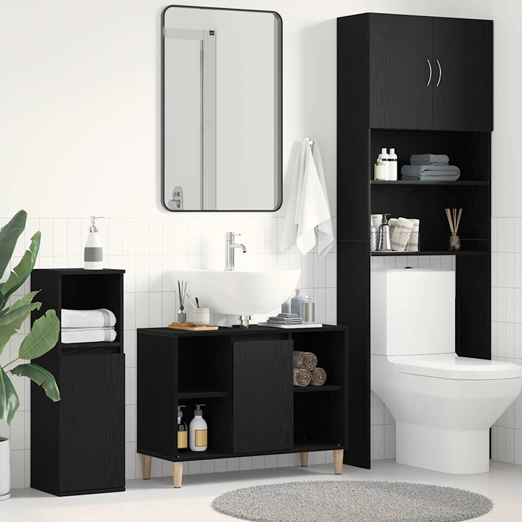 Vaskskap svart eik 80x33x60 cm konstruert tre