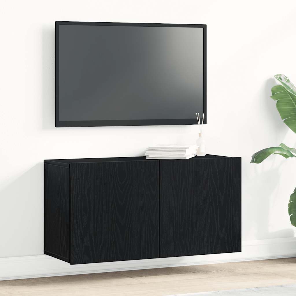 TV-skap svart eik 80x30x41 cm konstruert tre