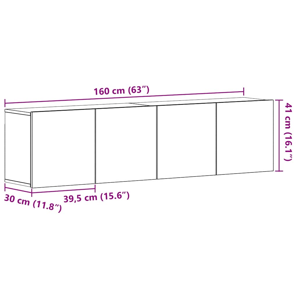 TV-skap 2 stk svart eik 160x30x41 cm konstruert tre