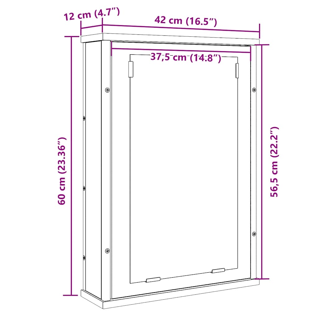 Baderomshylle med speil artisan eik 42x12x60 cm konstruert tre