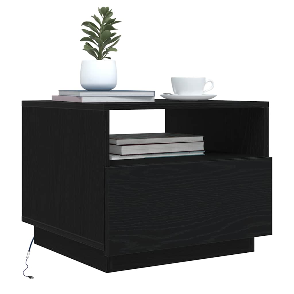 Salongbord med LED-lys svart eik 50x49x40 cm