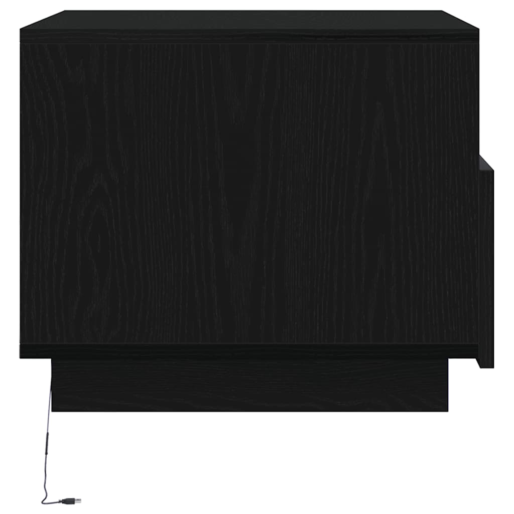 Salongbord med LED-lys svart eik 50x49x40 cm