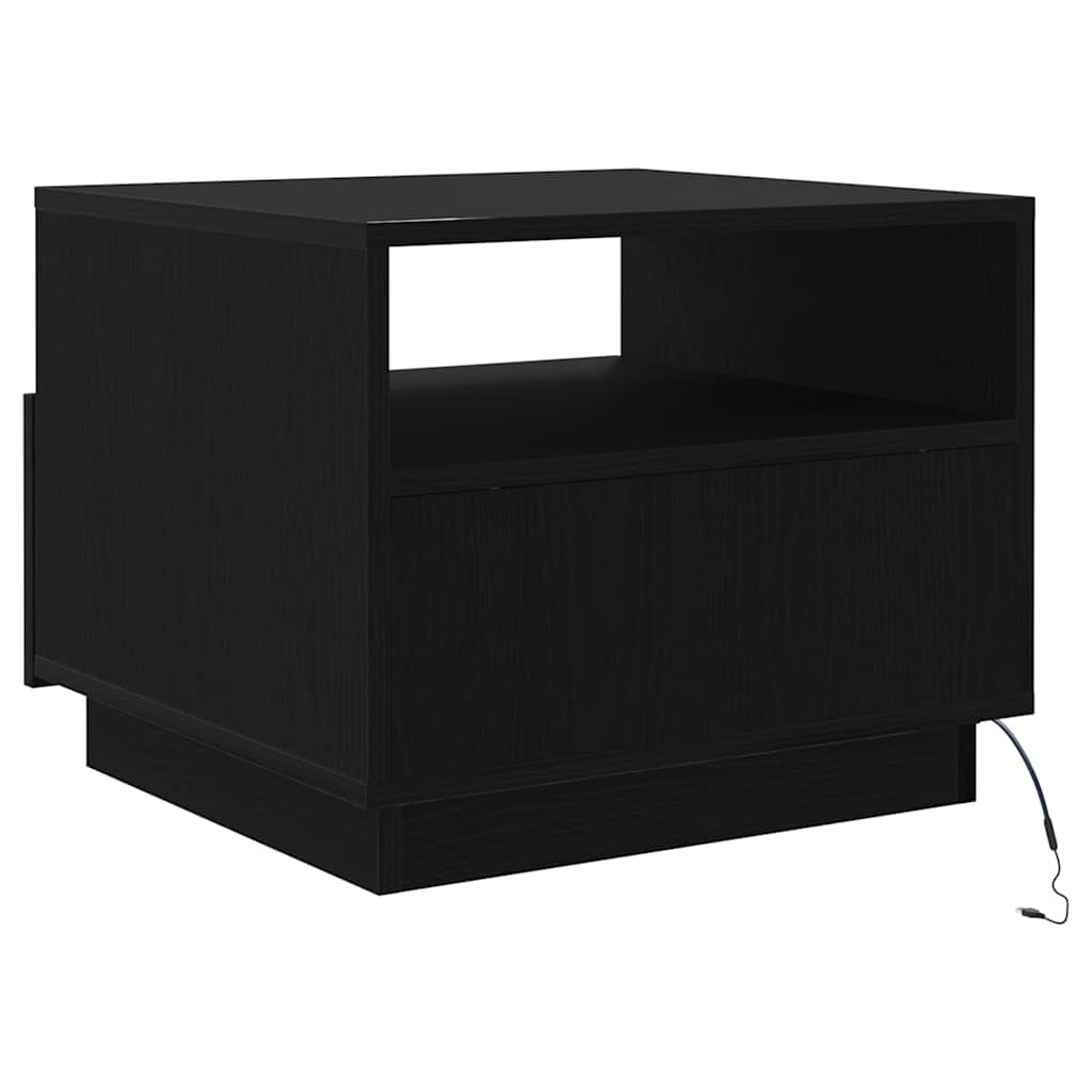 Salongbord med LED-lys svart eik 50x49x40 cm