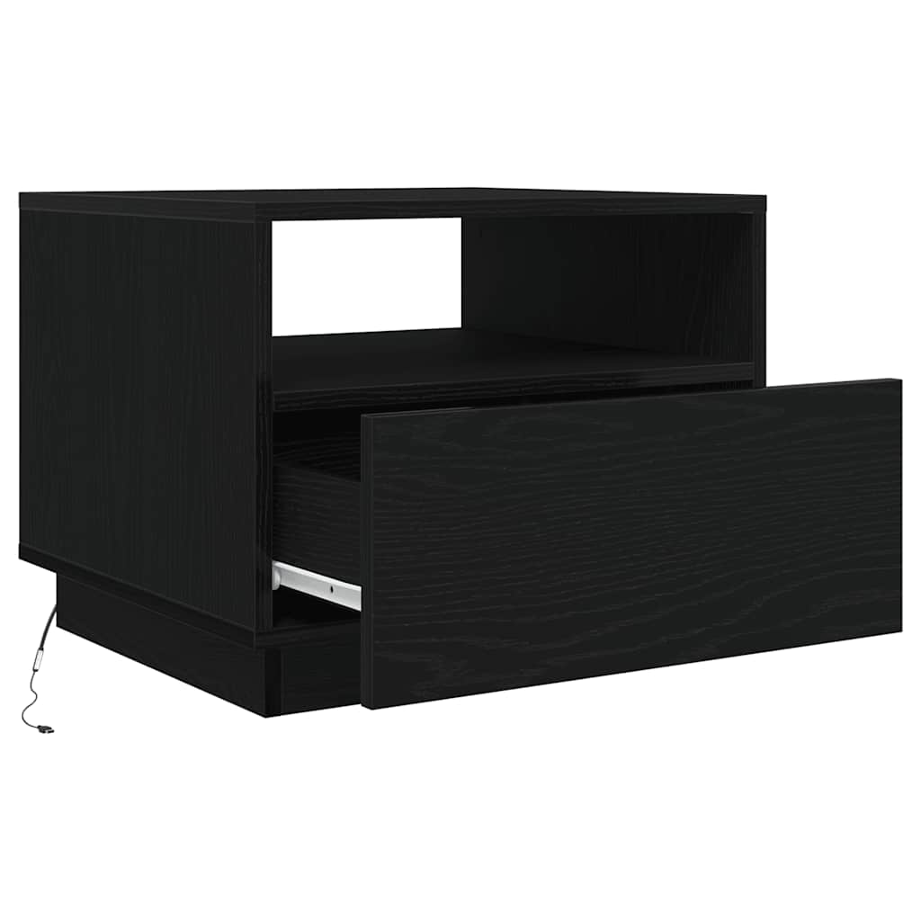 Salongbord med LED-lys svart eik 50x49x40 cm