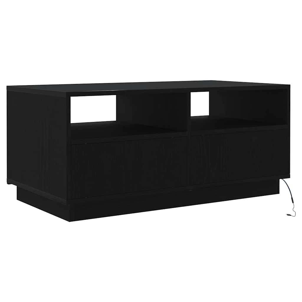 Salongbord med LED-lys svart eik 90x49x40 cm