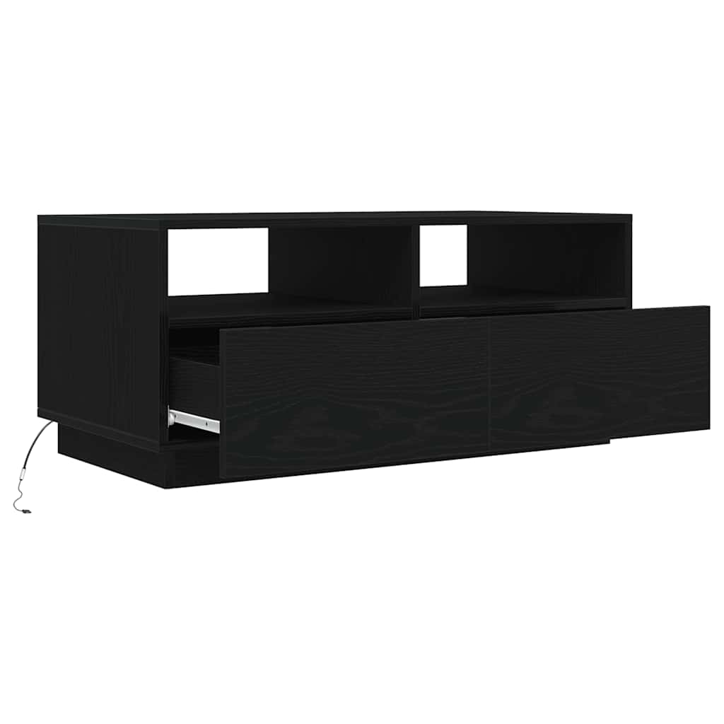 Salongbord med LED-lys svart eik 90x49x40 cm