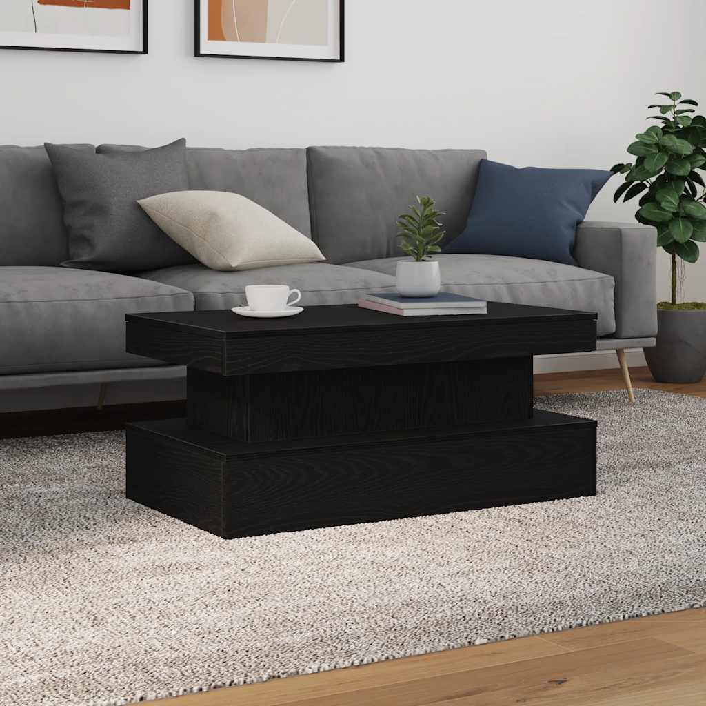 Salongbord med LED-lys svart eik 90x50x40 cm