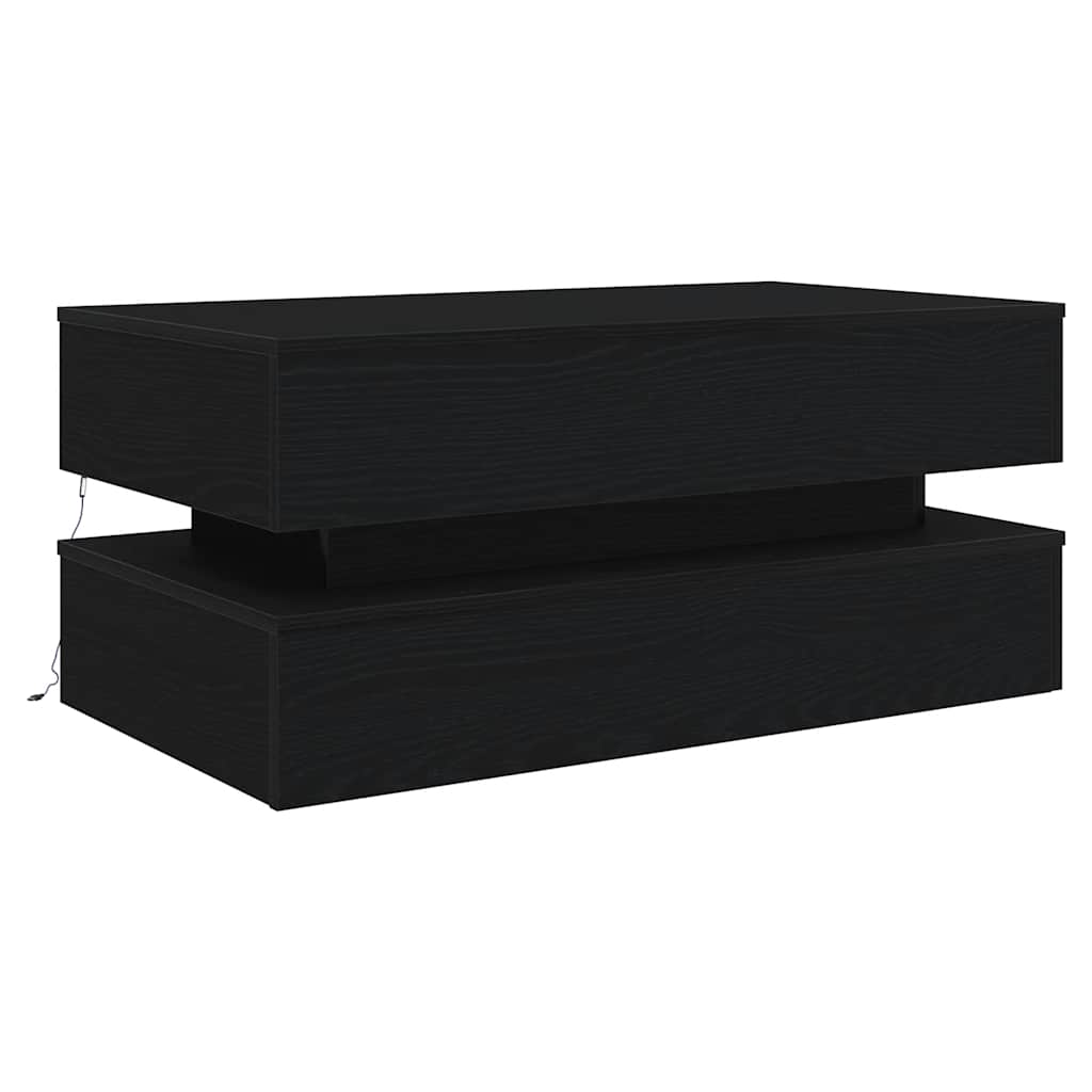 Salongbord med LED-lys svart eik 90x50x40 cm