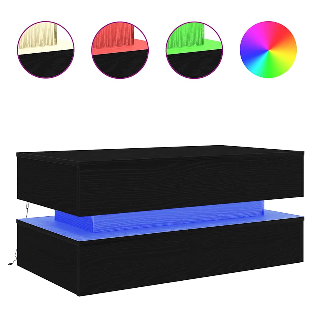 Salongbord med LED-lys svart eik 90x50x40 cm