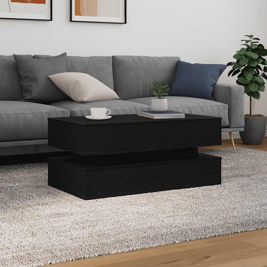 Salongbord med LED-lys svart eik 90x50x40 cm
