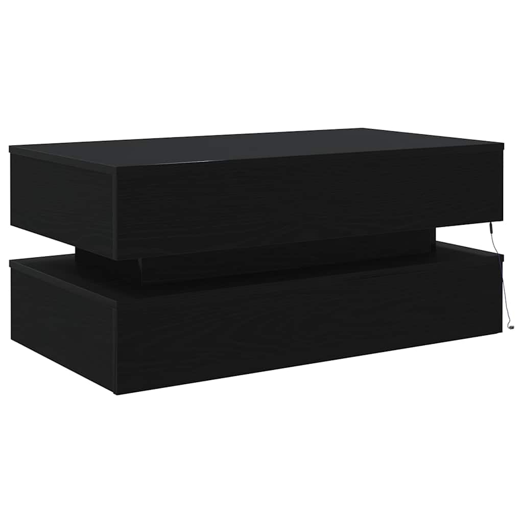 Salongbord med LED-lys svart eik 90x50x40 cm