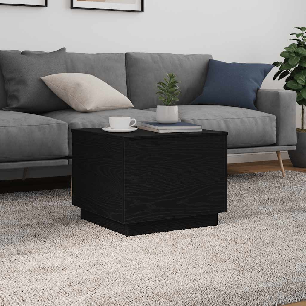 Salongbord med LED-lys svart eik 50x50x40 cm