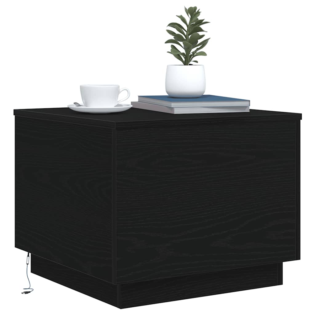 Salongbord med LED-lys svart eik 50x50x40 cm