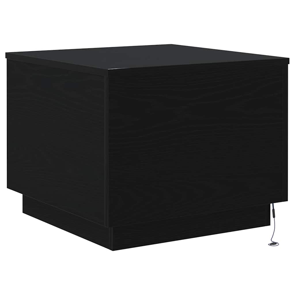 Salongbord med LED-lys svart eik 50x50x40 cm