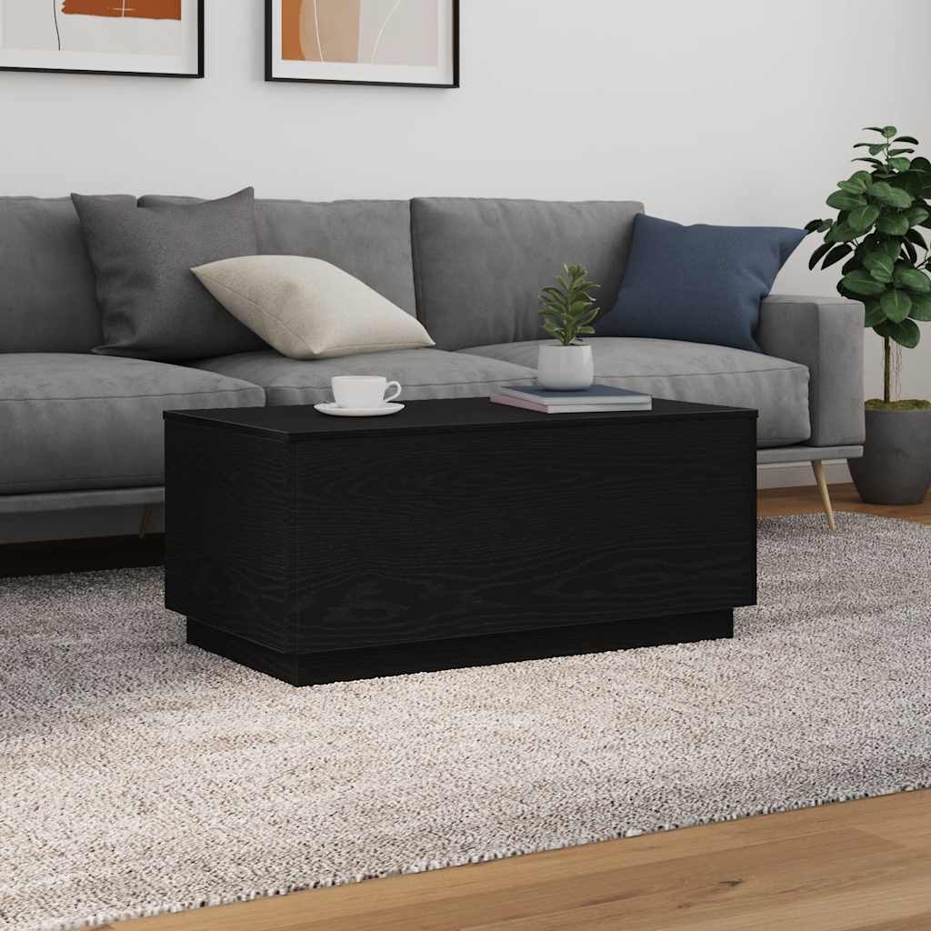 Salongbord med LED-lys svart eik 90x50x40 cm