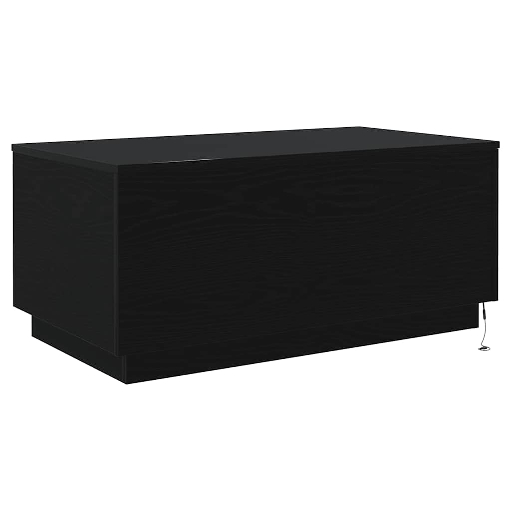 Salongbord med LED-lys svart eik 90x50x40 cm