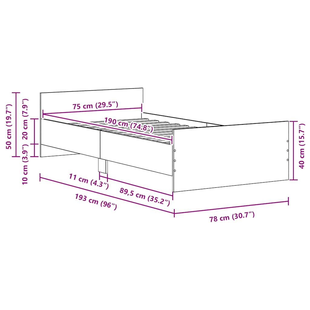 Sengeramme uten madrass artisan eik 75x190 cm konstruert tre