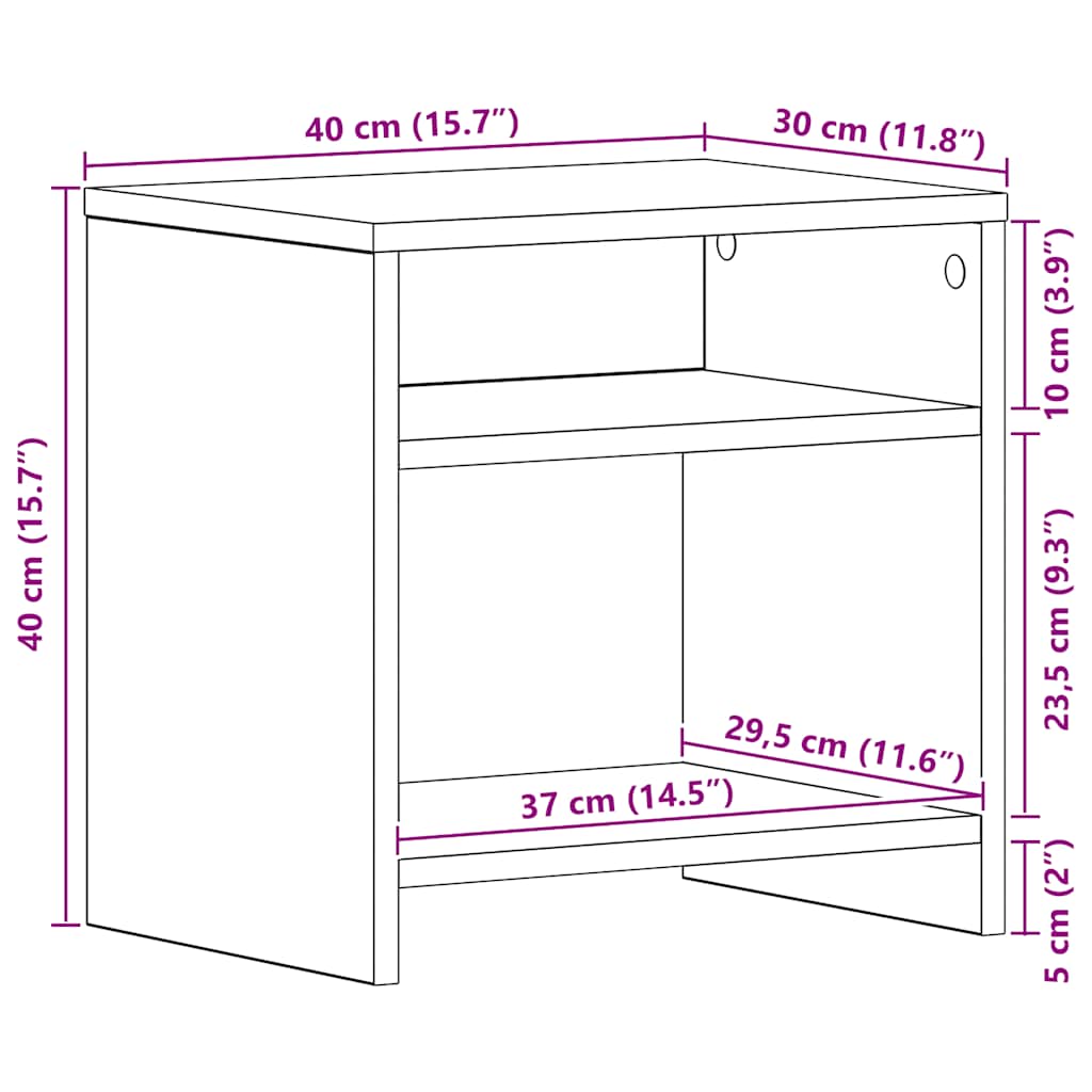 Nattbord 2 stk svart eik 40x30x40 cm sponplate