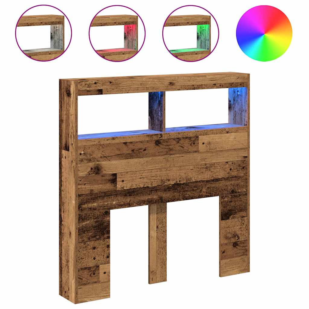Hodegavl skap med LED gammelt tre 100x17x102 cm