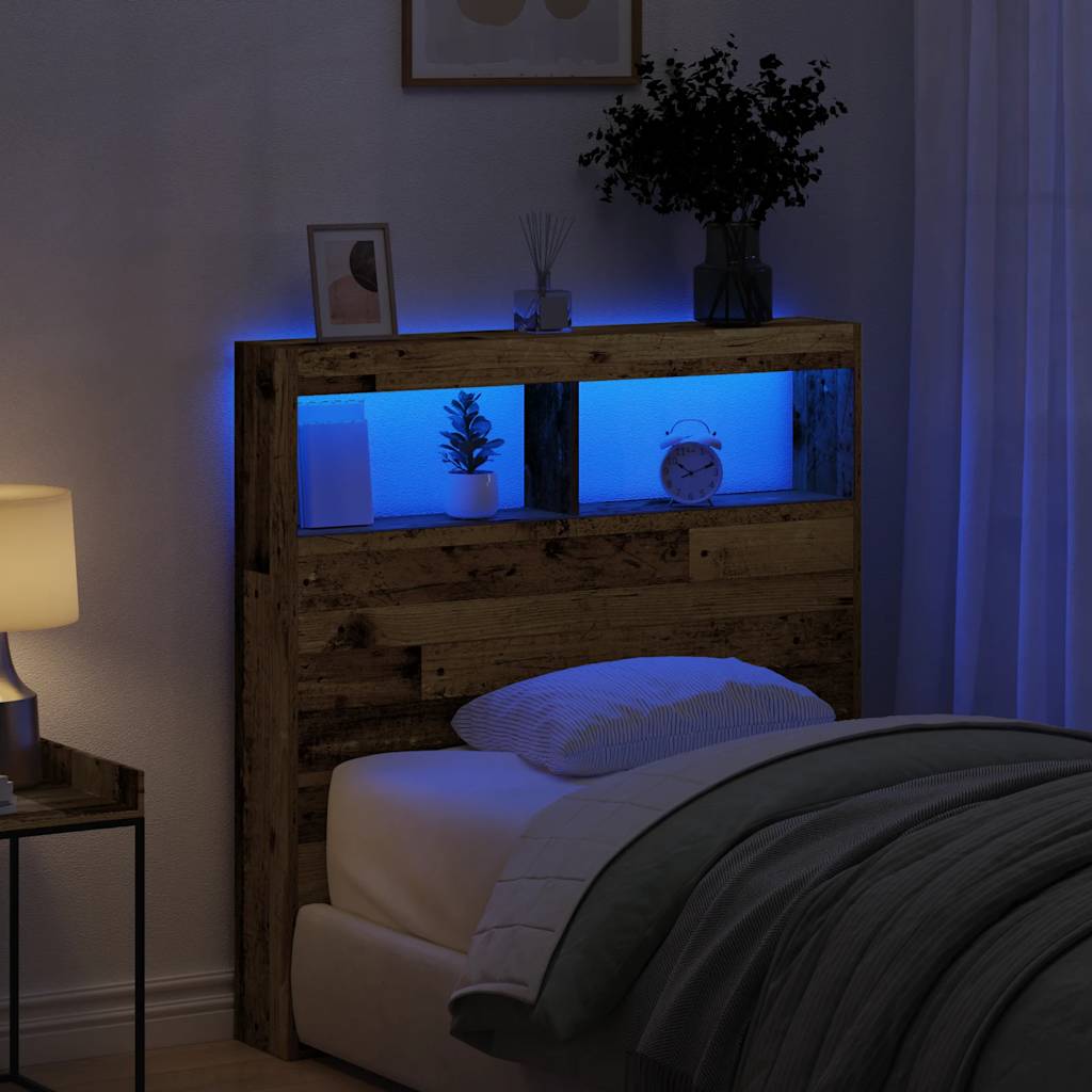 Hodegavl skap med LED gammelt tre 100x17x102 cm