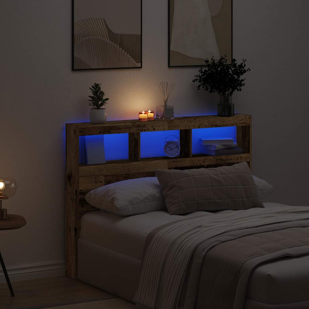 Hodegavl skap med LED gammelt tre 140x17x102 cm