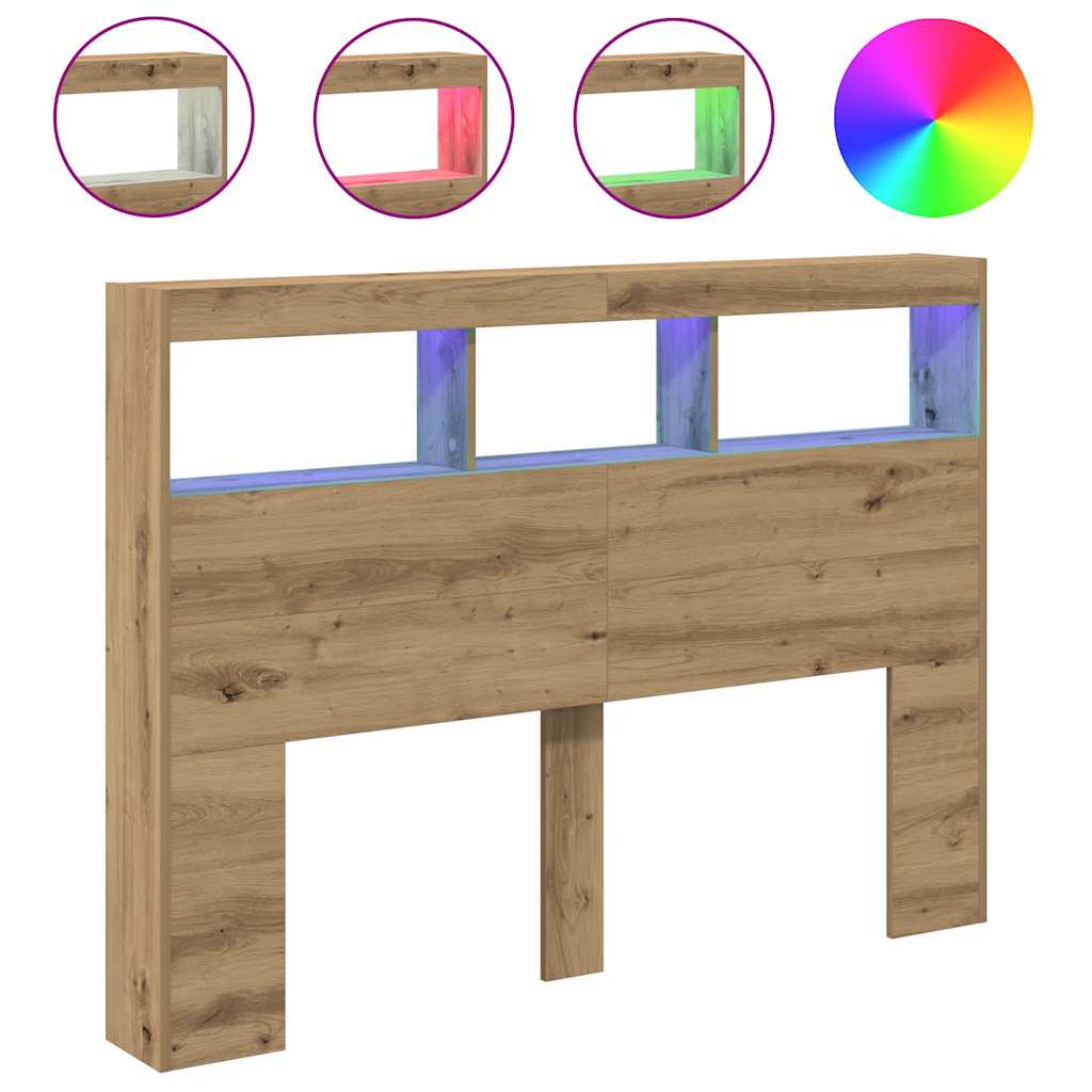 Hodegavl skap med LED artisan eik 140x17x102 cm