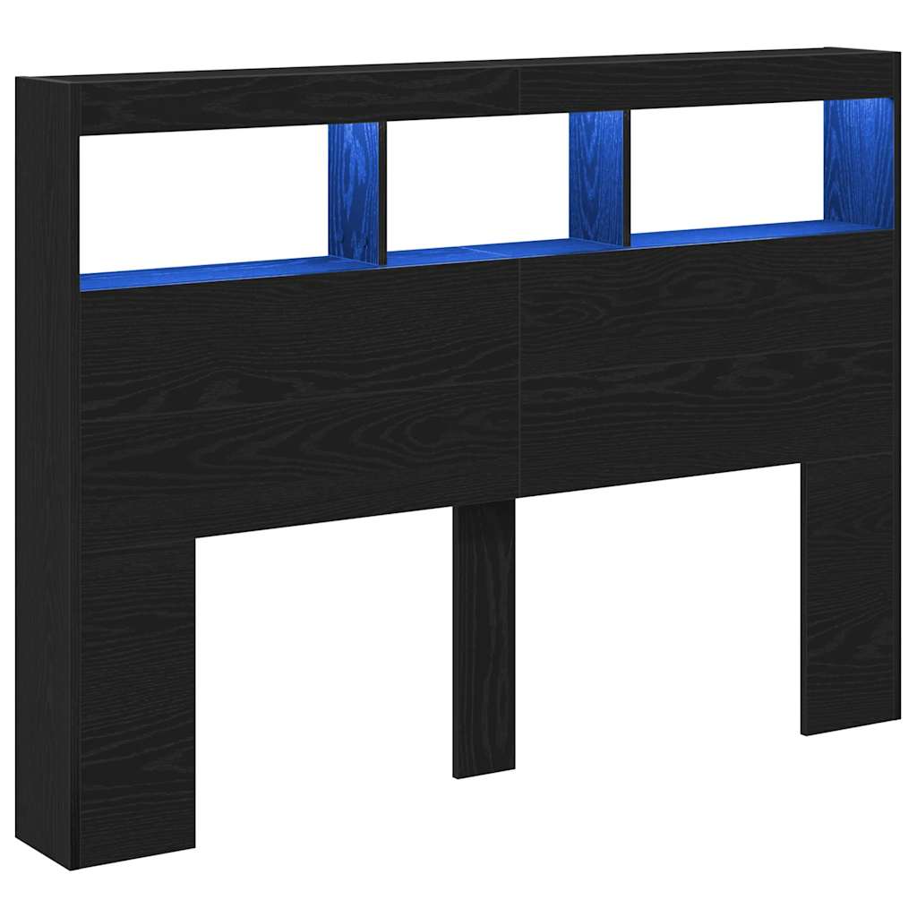 Hodegavl skap med LED svart eik 140x17x102 cm
