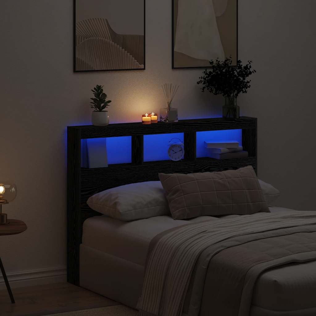 Hodegavl skap med LED svart eik 140x17x102 cm