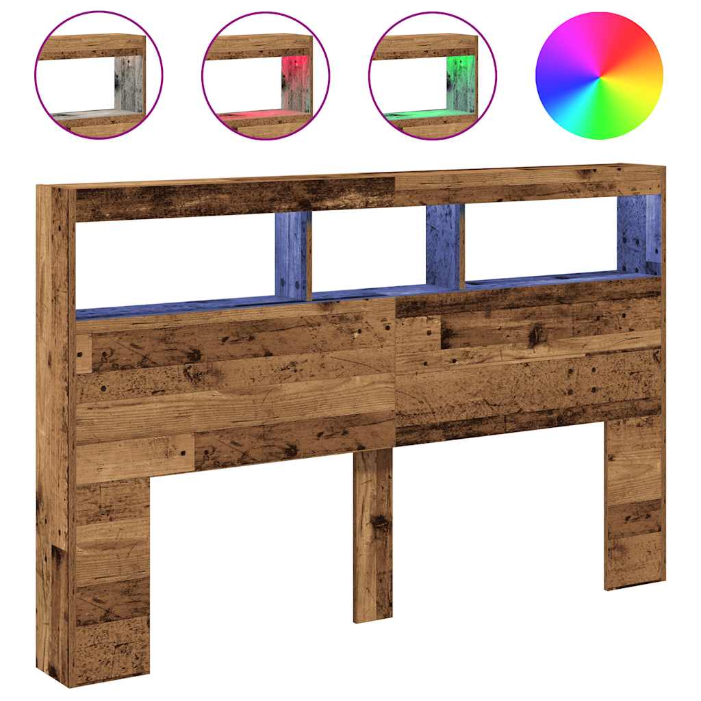 Hodegavl skap med LED gammelt tre 160x17x102 cm