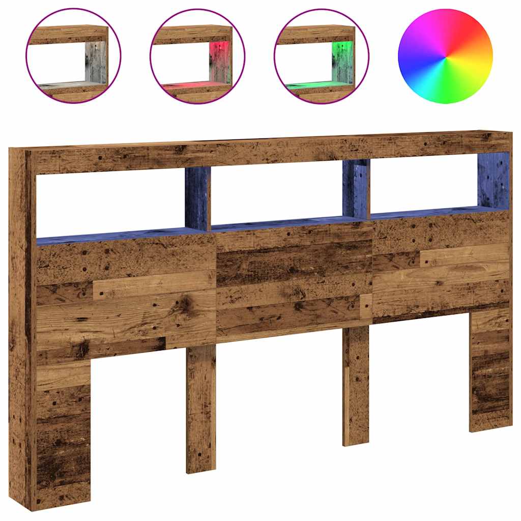 Hodegavl skap med LED gammelt tre 180x17x102 cm