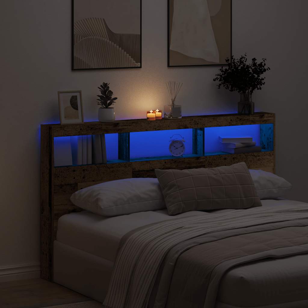 Hodegavl skap med LED gammelt tre 180x17x102 cm
