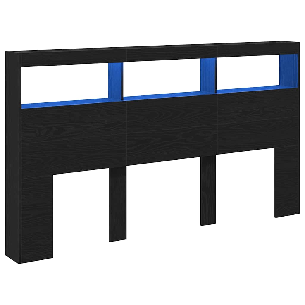 Hodegavl skap med LED svart eik 180x17x102 cm