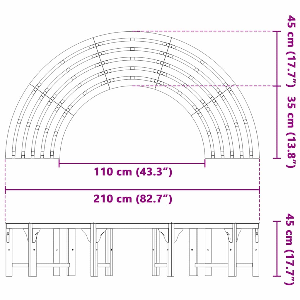 Trebens 4-Antall seter 210 x 80 x 45 cm Solid Eucalyptus Tre