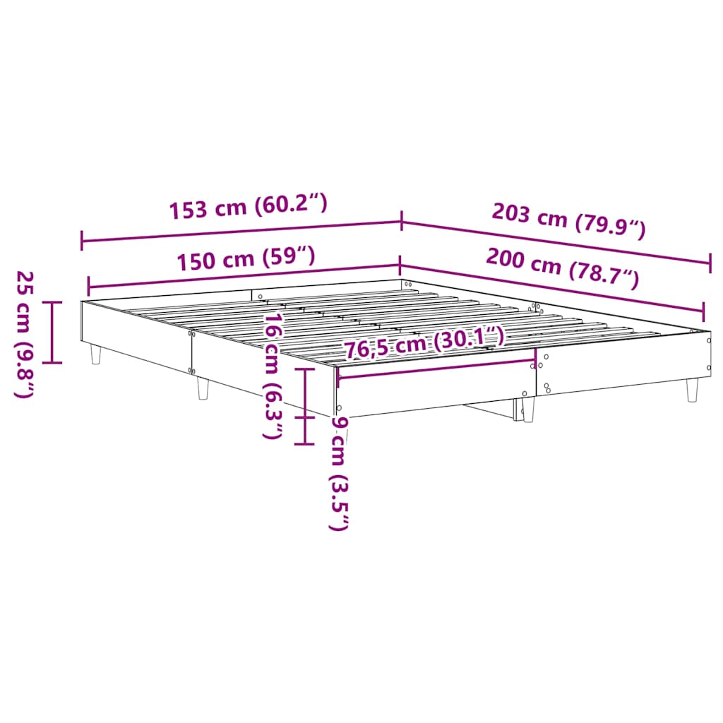 Sengeramme uten madrass betonggrå 150x200 cm konstruert tre