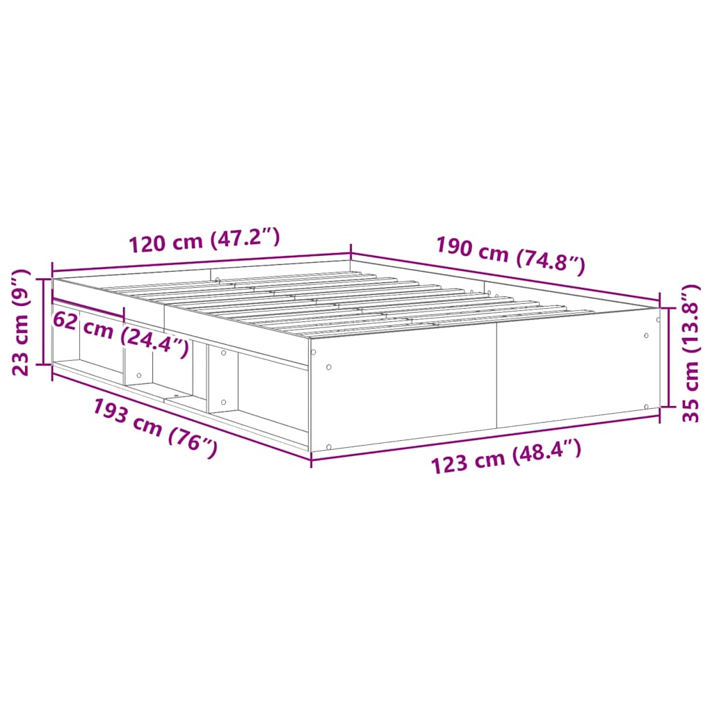 Sengeramme uten madrass gammelt tre 120x190 cm konstruert tre