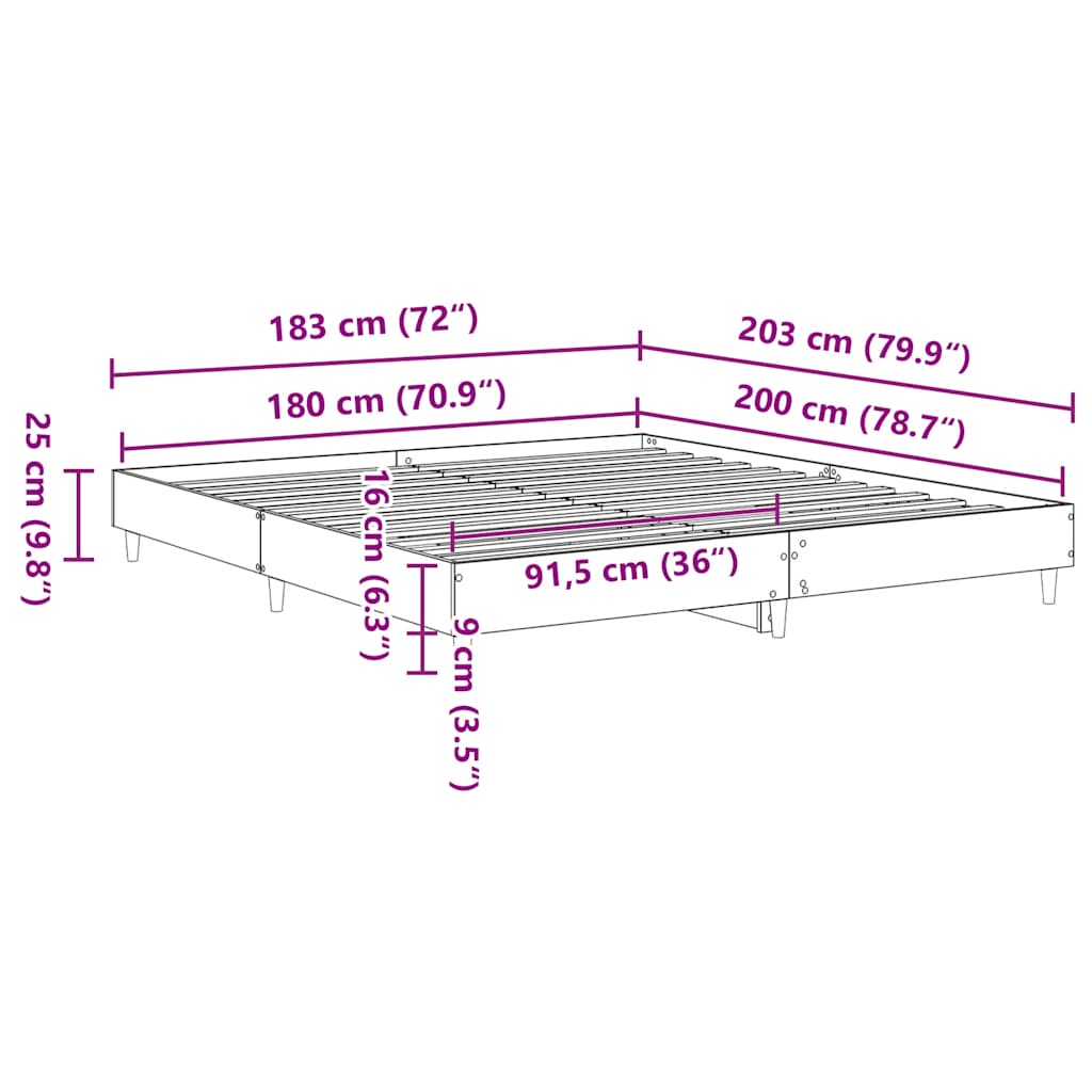 Sengeramme uten madrass svart 180x200 cm konstruert tre
