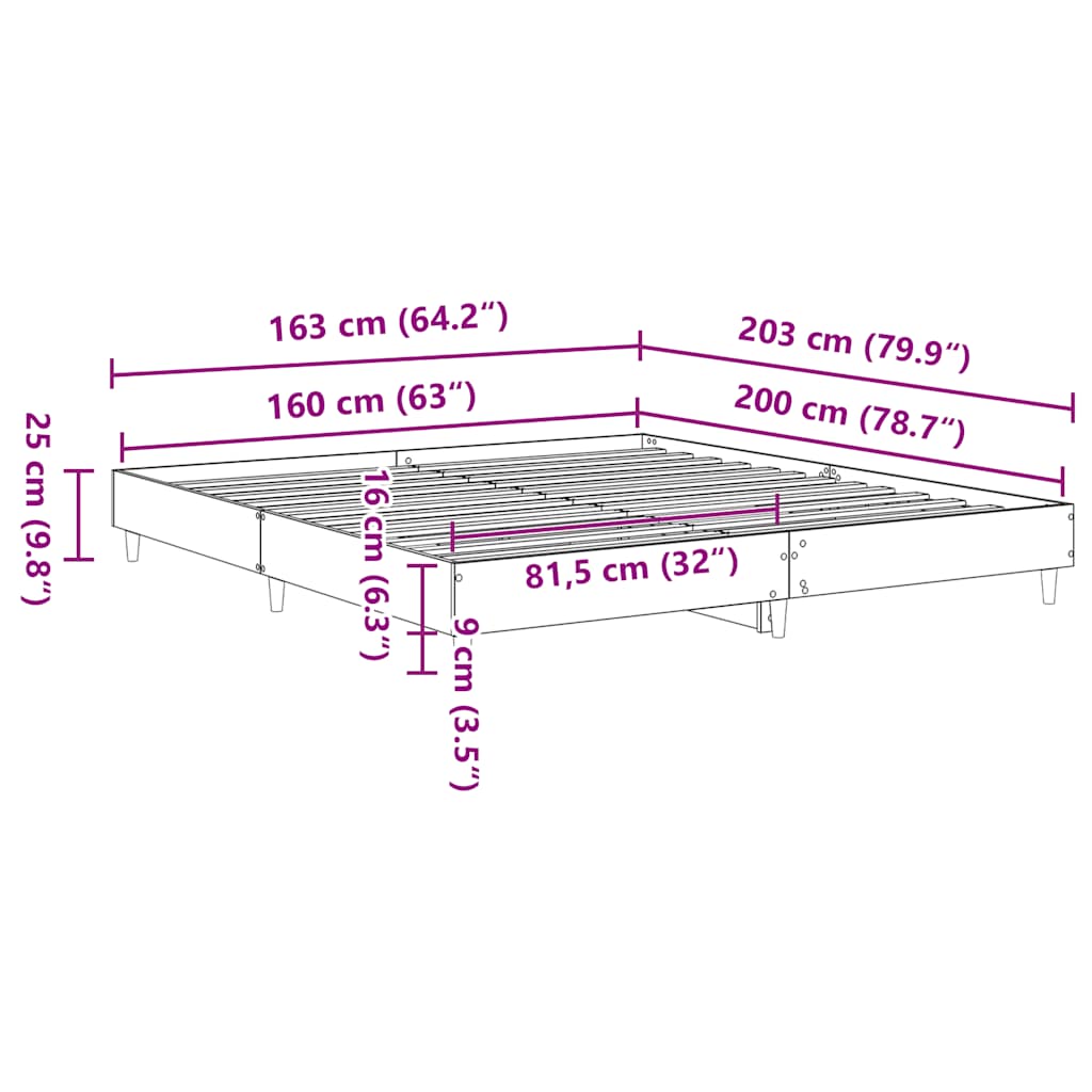 Sengeramme uten madrass gammelt tre 160x200 cm konstruert tre