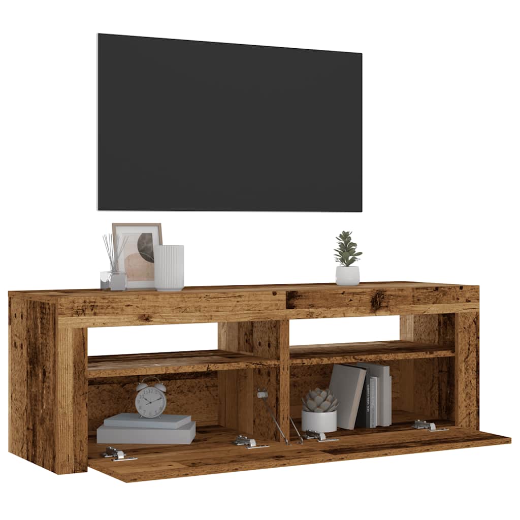 Nattbord med LED 2 stk gammelt tre 60x35x40 cm