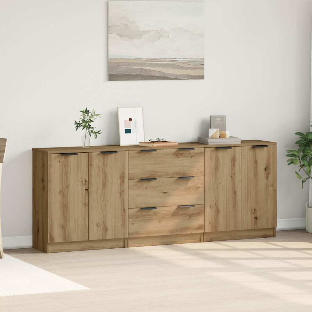 Skjenker 3 stk brun eik 60x30x70 cm konstruert tre vidaXL